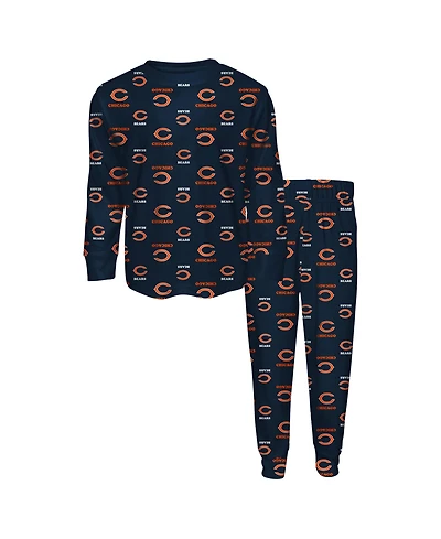 Outerstuff Big Boys and Girls Navy Chicago Bears All-Over-Print Long Sleeve T-Shirt Pants Sleep Set