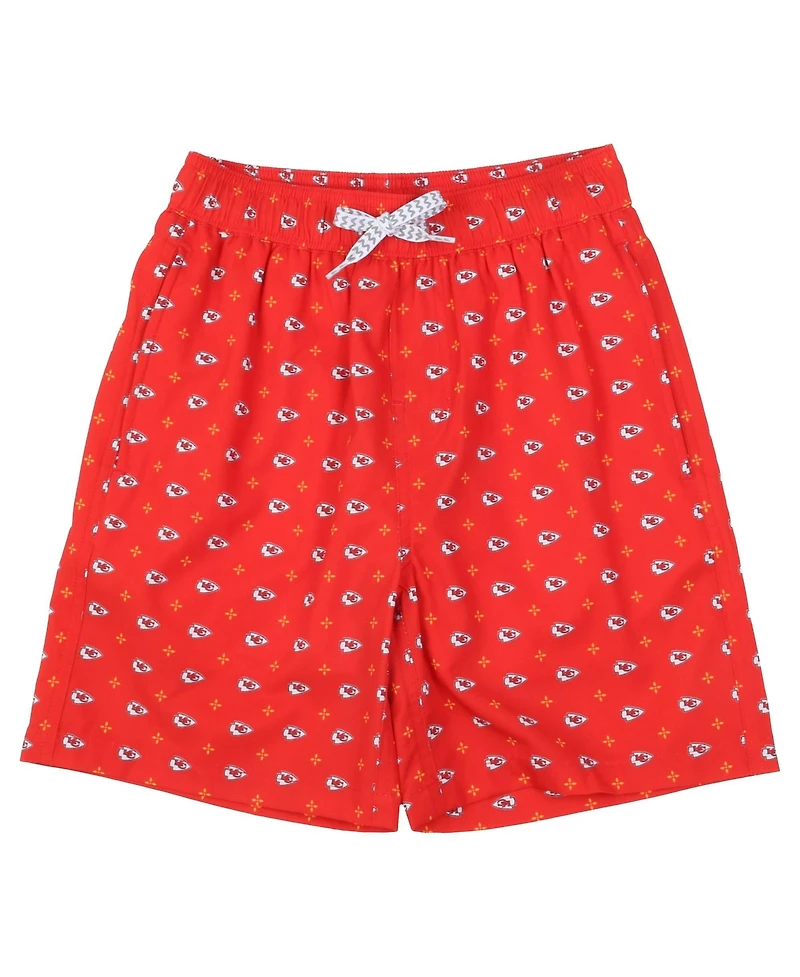 Wes & Willy Boys' 4-20 and Girls' 4-16 Kansas City Chiefs Fleur Four-Way-Stretch Swim Trunks