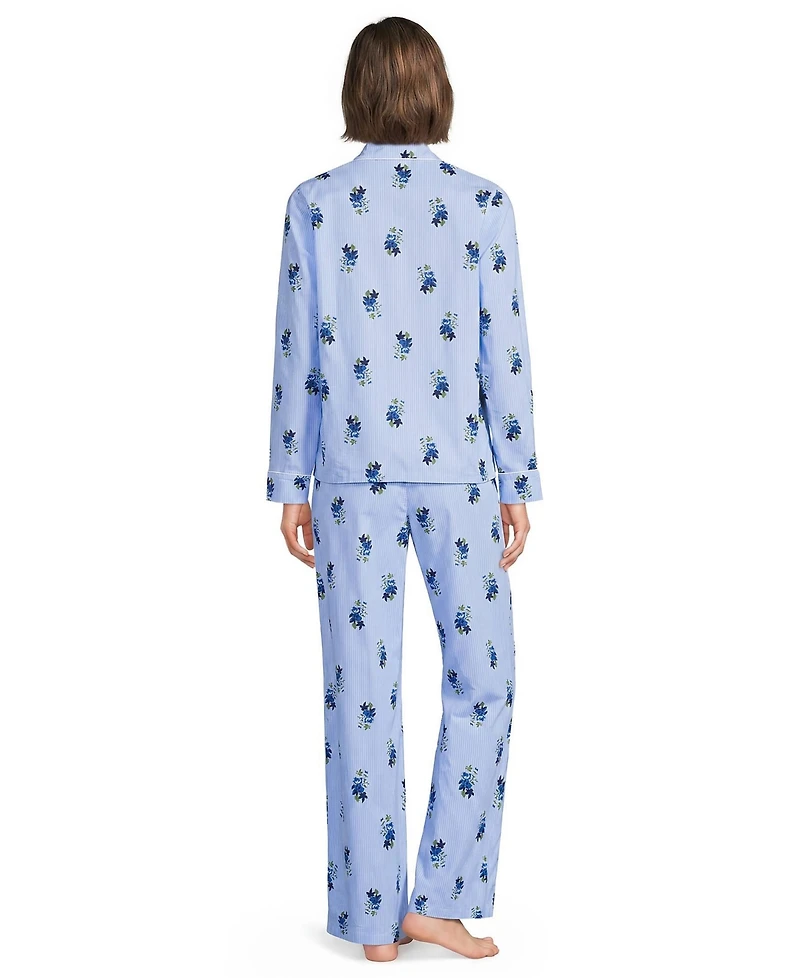 Lands' End Women's Cotton Long-Sleeve Pajama Top and Pants Set