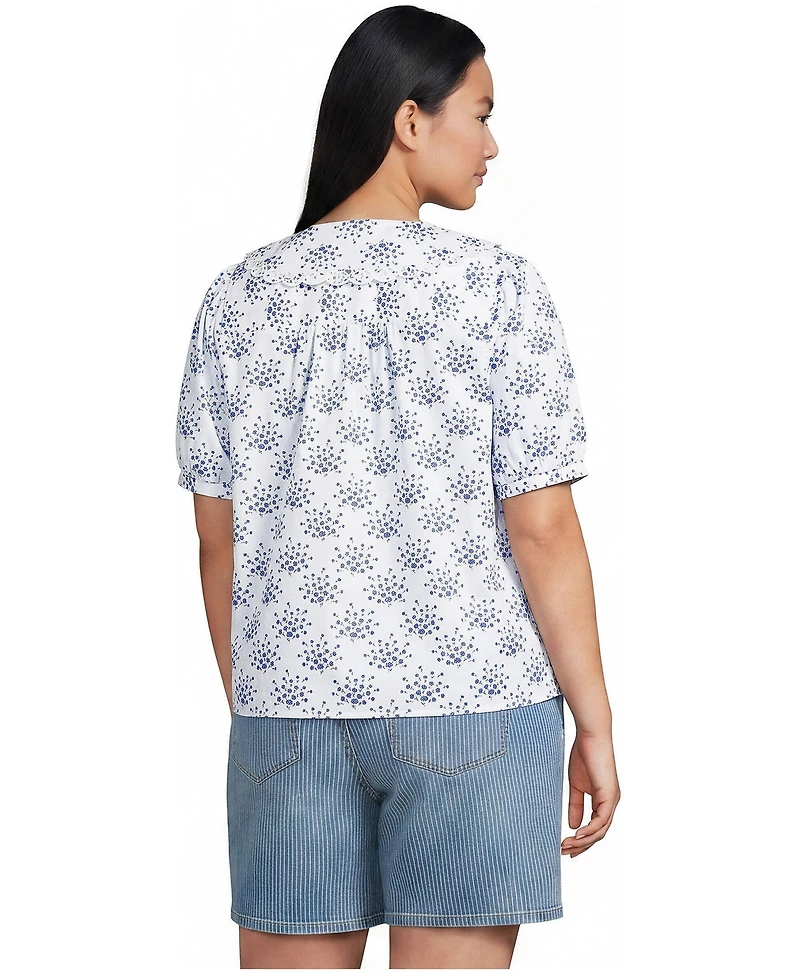 Lands' End Plus Ruffle-Collar Puff-Sleeve Blouse