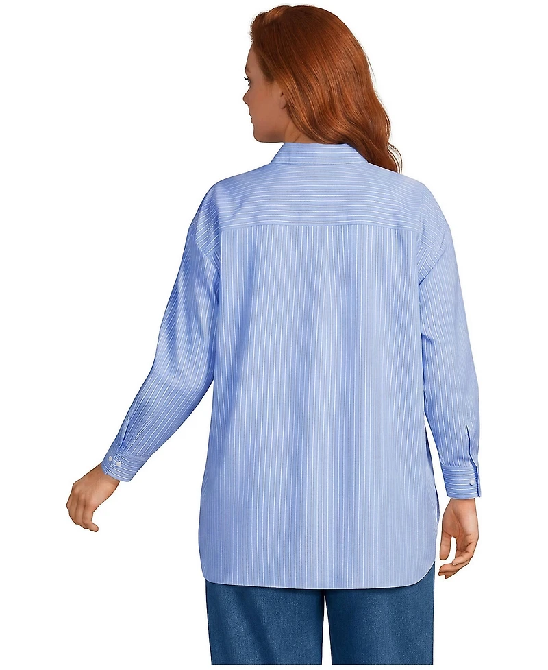 Lands' End Plus Oversized No Iron Tunic with Statement Collar Shirt