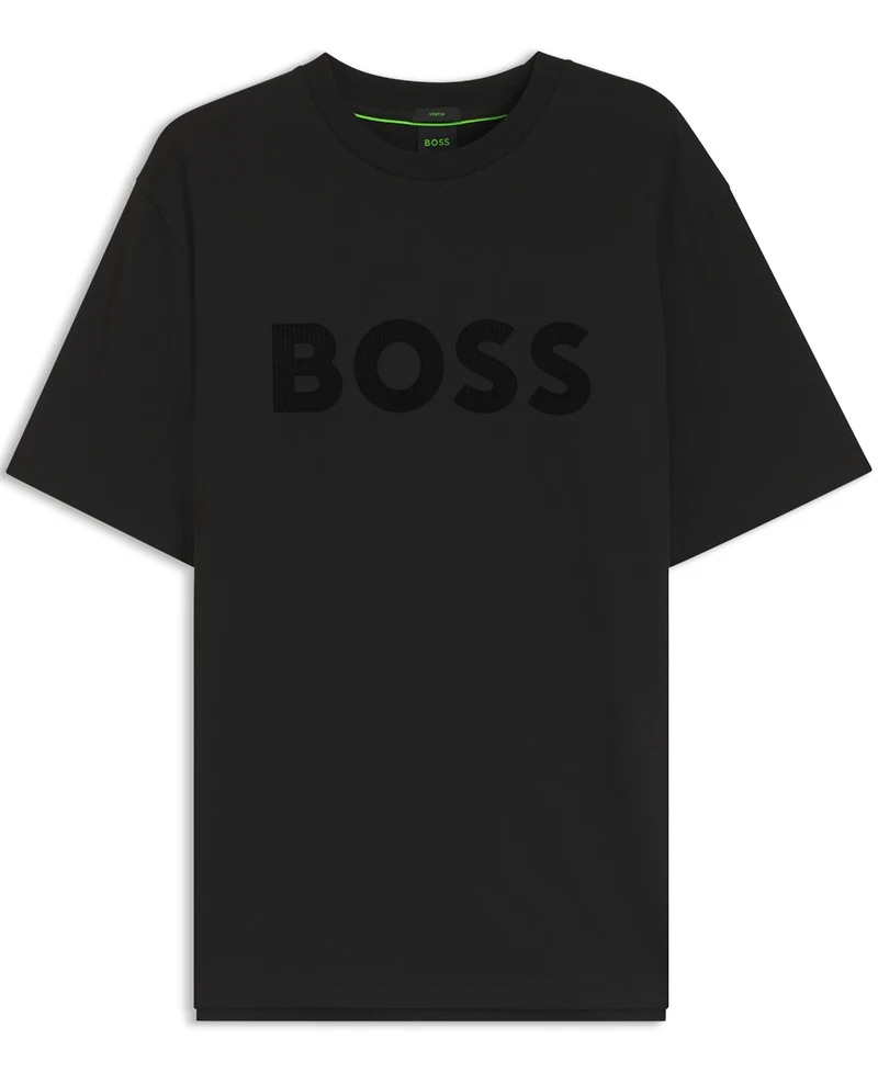 Boss by Hugo Men's Stretch Cotton Tonal Flock-Logo Regular-Fit T-Shirt