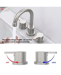 Phying 8 Inch Widespread Bathroom Sink Faucet Brushed Nickel 2 Handle 3 Hole Vanity Faucet with 360 Degree Swivel Spout and Pop Up Drain Assembly