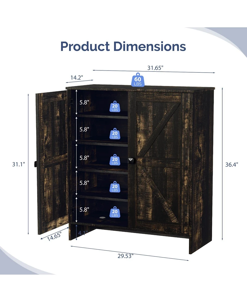 Slickblue Barn Door Shoe Cabinet with 2 Doors and Single Hole Handle