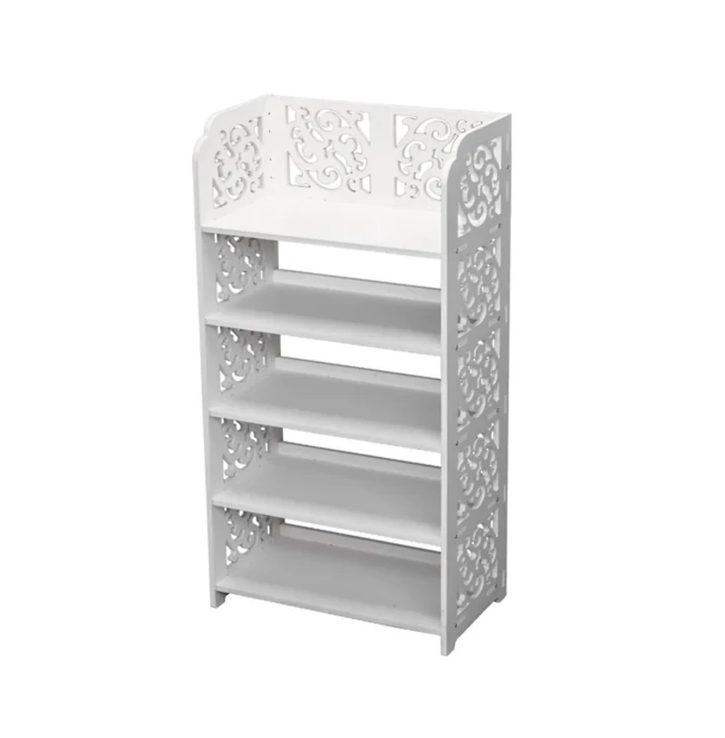 Slickblue 5-Tier White Shoe Storage Rack with Carved Wood-Plastic Panels