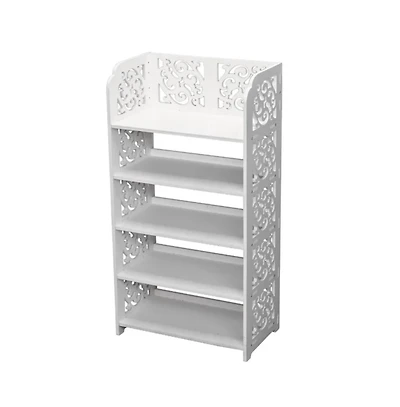 Slickblue 5-Tier White Shoe Storage Rack with Carved Wood-Plastic Panels
