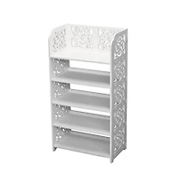 Slickblue 5-Tier White Shoe Storage Rack with Carved Wood-Plastic Panels
