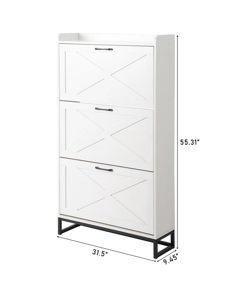 Slickblue Barn Door Shoe Cabinet with 3 Flip Drawers and Top Storage Shelf