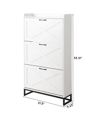 Slickblue Barn Door Shoe Cabinet with 3 Flip Drawers and Top Storage Shelf