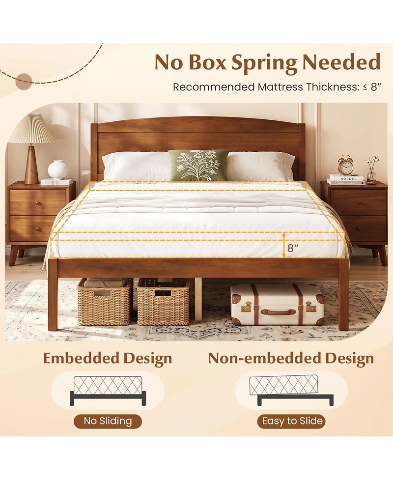 Gymax Full Wooden Platform Bed Frame With Curved Headboard Solid Pine Wood Legs
