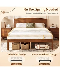 Gymax Full Wooden Platform Bed Frame With Curved Headboard Solid Pine Wood Legs