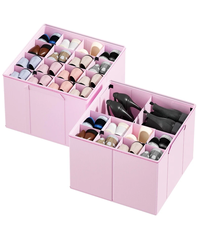 SpaceAid 2 Pack Shoe Storage Organizer for closet, a set of 2 foldable shoe storage containers with adjustable dividers