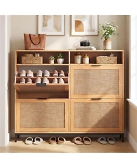 Slickblue 4-Drawer Shoe Cabinet with Open Shelves and Freestanding Storage