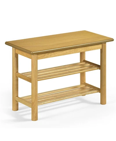 Slickblue 24 Inch Rubberwood Shoe Rack Bench with 3-Tier Entryway Storage