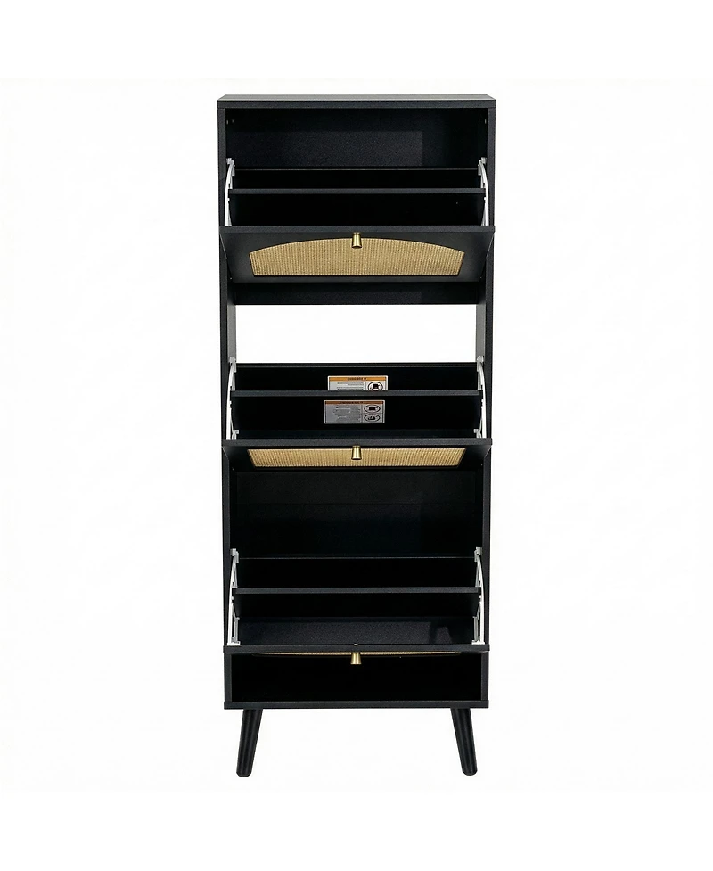 Slickblue Black Rattan Shoe Cabinet with 3-Tier Storage for Entryway