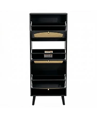 Slickblue Black Rattan Shoe Cabinet with 3-Tier Storage for Entryway