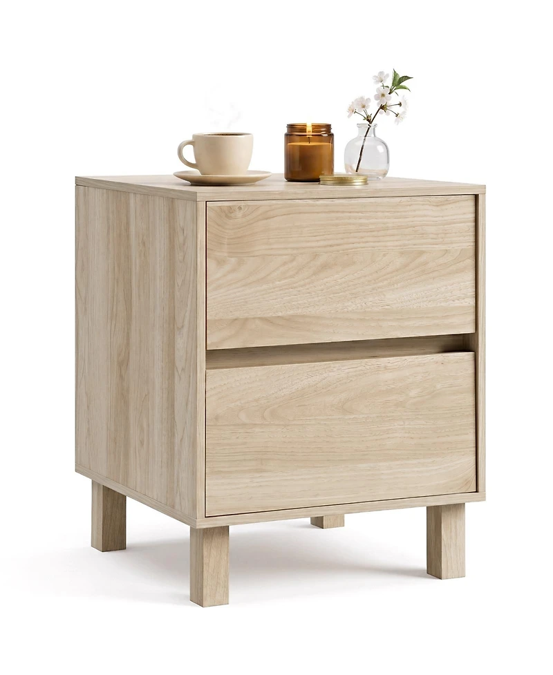 Gymax Wooden Nightstand Modern End Table with 2 Storage Drawers Anti-Toppling Device