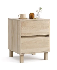 Gymax Wooden Nightstand Modern End Table with 2 Storage Drawers Anti-Toppling Device