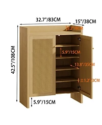 Slickblue 42.5 Inch Shoe Cabinet with Rattan Doors and 6-Tier Storage