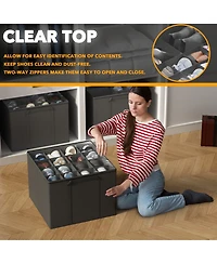 SpaceAid 2 Pack Shoe Storage Organizer for closet, a set of 2 foldable shoe storage containers with adjustable dividers