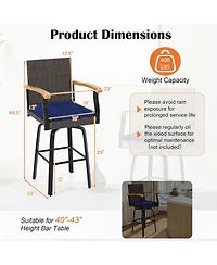 Gymax 4PCS 29'' Outdoor 360-Degree Swivel Bar Stool Cushion Acacia Wood Armrests Footrest