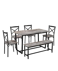 Flynama 6-Piece Industrial Dining Set, Mdf Table, 4 Chairs and 1 Bench