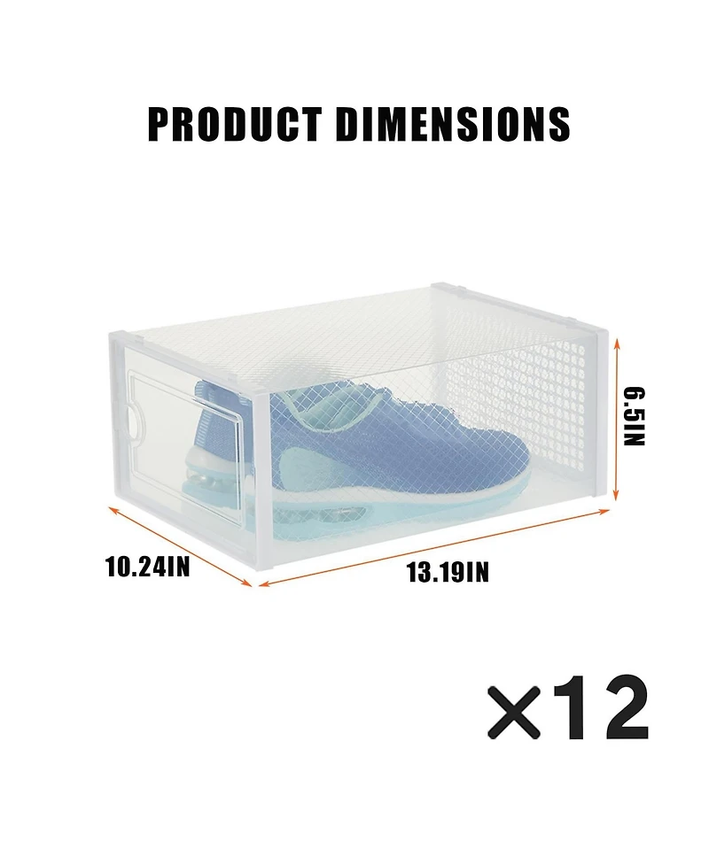 gaomon x-Large Clear Plastic Storage Boxes - 12 Pack Stackable Shoe Organizers with Durable Lids for Sneakers, Toys, Closet and Under Bed Storage