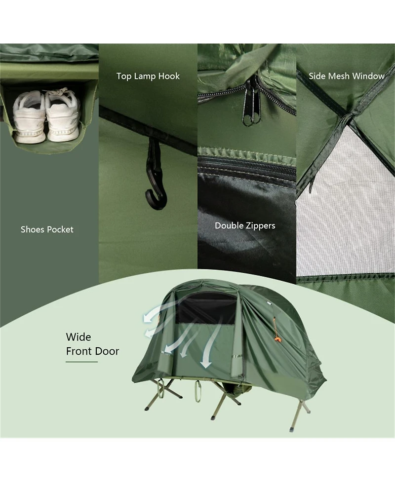Sevorley 4-in-1 Single-Person Camping Cot Tent with Self-Inflating Mattress and Carry Bag for Solo Travel