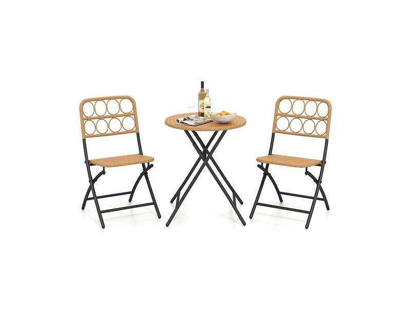 Boyel Living 3 Piece Patio Bistro Set Folding Round Table and Chairs with Wicker Seat