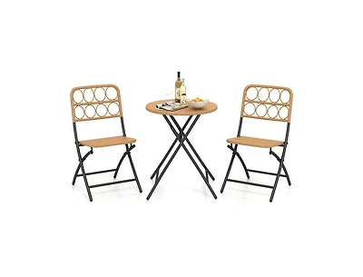 Boyel Living 3 Piece Patio Bistro Set Folding Round Table and Chairs with Wicker Seat