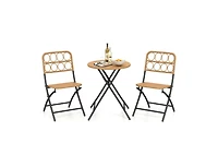 Boyel Living 3 Piece Patio Bistro Set Folding Round Table and Chairs with Wicker Seat