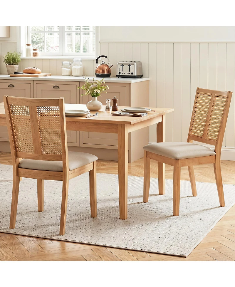 Gymax Rattan Dining Chairs Set of 4 w/Curved Backrest and Padded Seat Rubber Wood Frame