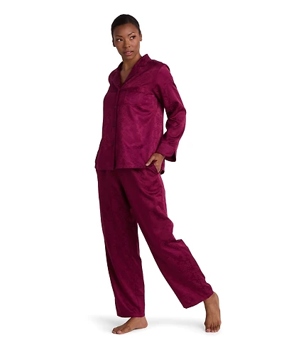 Miss Elaine Women's Brushed Back Satin Long-Sleeve Pajama Set