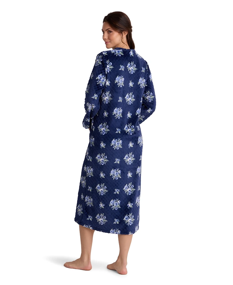 Miss Elaine Women's Zip Front Fleece Diamond-Texture Robe