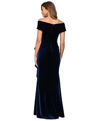 Xscape Women's Off-The-Shoulder Ruffle Velvet Dress
