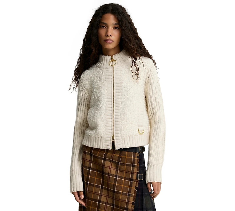 Barbour Women's Hazelwood Wool-Blend Chunky-Knit Sherpa-Inspired Bomber Jacket