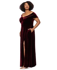 Xscape Plus Velvet Off-the-Shoulder A-Line Gown