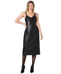 French Connection Women's Dessa Faux Leather V-Neck Sleeveless Midi Dress