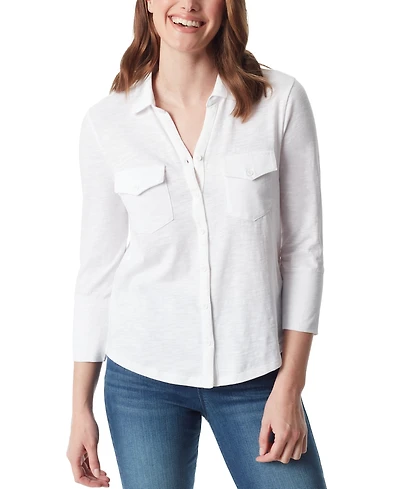 Gloria Vanderbilt Women's Ashten Point-Collar 3/4-Sleeve Button-Up Shirt