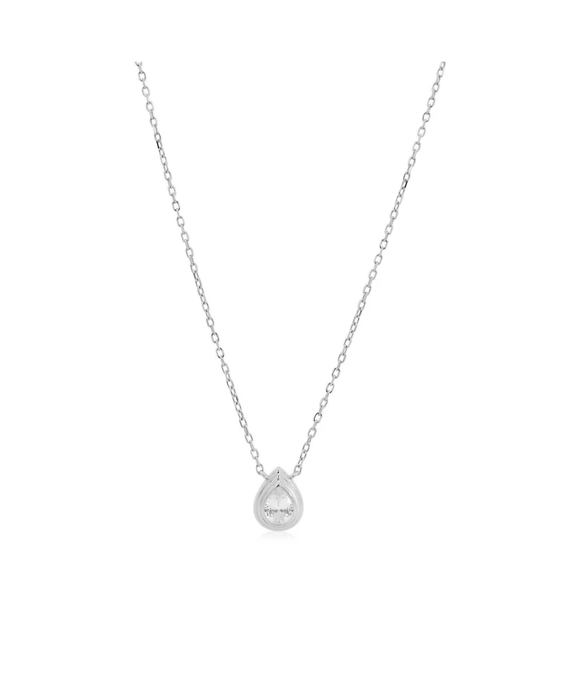 The Lovery Cz Pear Double Bezel Necklace Sterling Silver