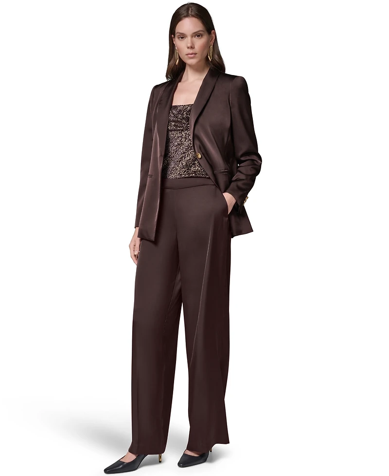 Donna Karan New York Petite Satin Shoulder-Padding Long-Sleeve Blazer