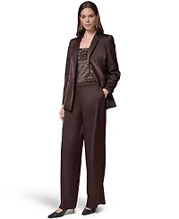 Donna Karan New York Petite Satin Shoulder-Padding Long-Sleeve Blazer