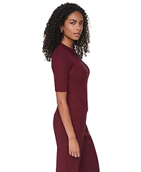 Dkny Petite Short-Sleeve Half-Zip Ribbed Cotton-Blend Sweater