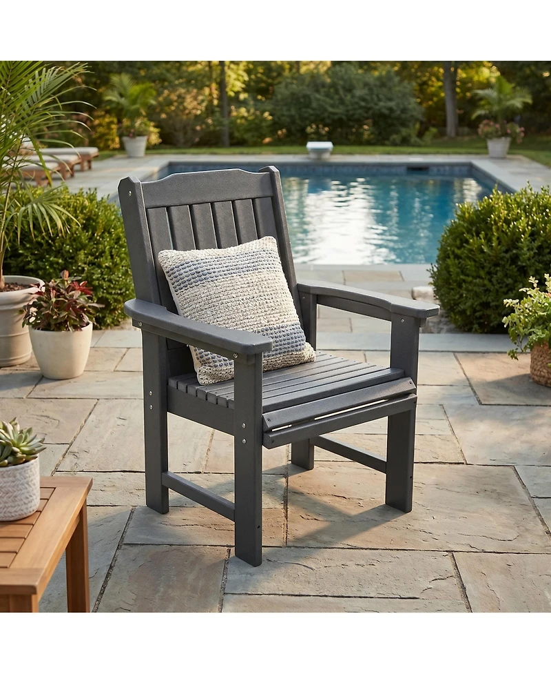Hdpe All-Weather Outdoor Patio Dining Chair, Heavy-Duty Garden Backyard Armchair with Stainless Steel Hardware, Grey