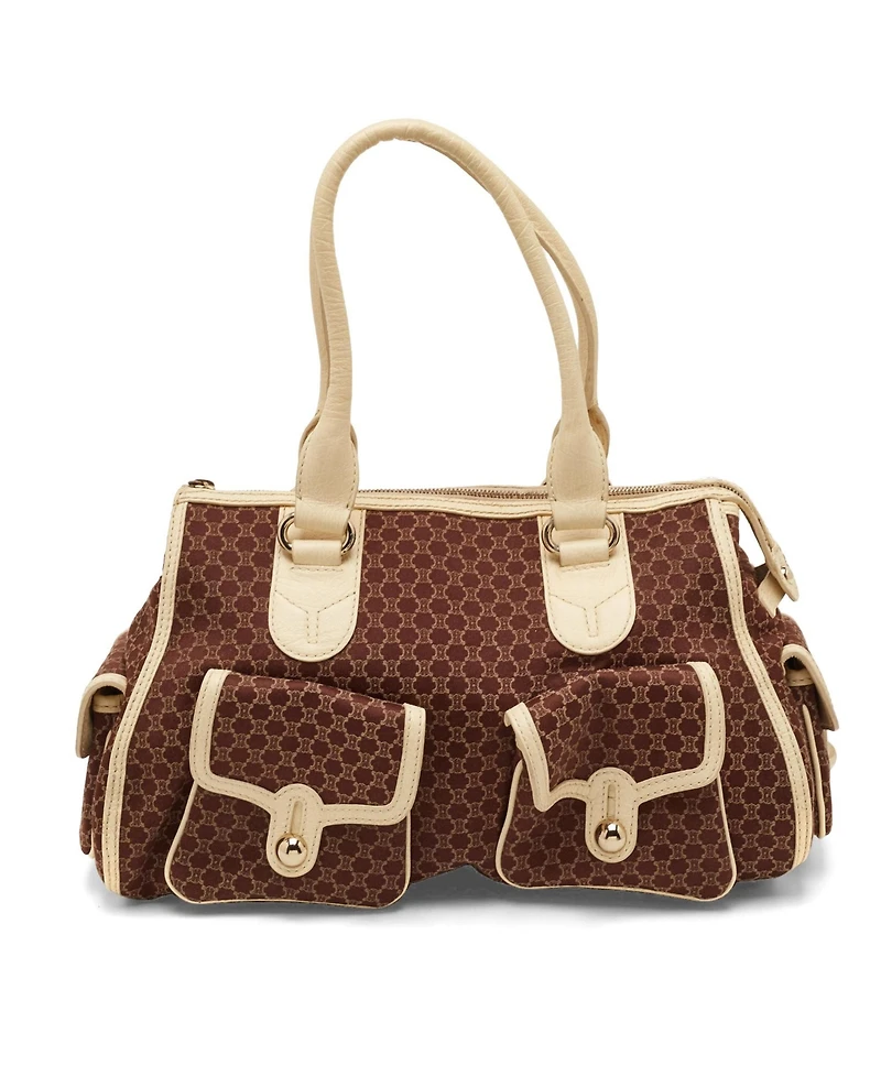 Pre-Owned Celine Women's Macadam Canvas and Leather Side Pocket Satchel