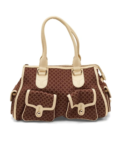 Pre-Owned Celine Women's Macadam Canvas and Leather Side Pocket Satchel