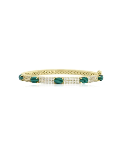 The Lovery Malachite Cz Pave Station Bangle 14K Gold-Plated Sterling Silver