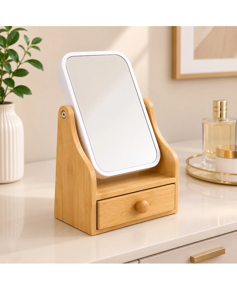 Pursonic Dual-Sided Vanity Mirror with Bamboo Drawer Base