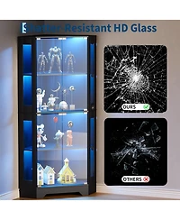 gaomon 65" Modern Corner Glass Curio Cabinet with Led Lights, Glass Doors and Adjustable Shelves for Collectibles and Dining Room Display