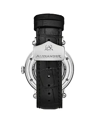 Alexander Triumph Men's Swiss Automatic Watch 43mm Silver Tone Stainless Steel Case Blue Dial Sapphire Crystal Black Leather Strap 30M